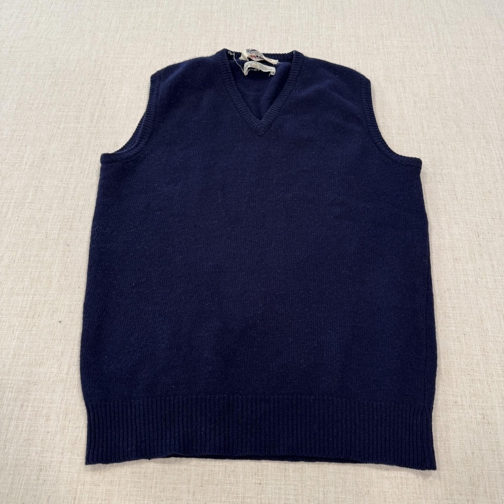 Vintage Tally Ho Henry Pollak Sweater Vest Men Medium Navy Blue Wool Hand Loomed
